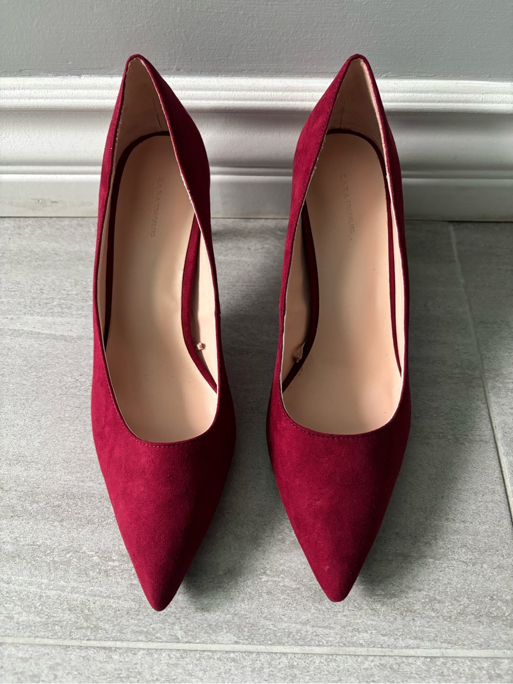 Zara Burgundy Red Pointed-Toe Suede Pumps